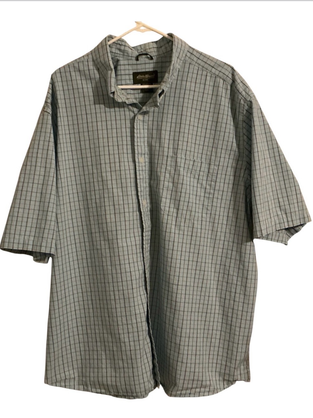Eddie Bauer XXL Short Sleeve Button Down Shirt 100% Cotton Blue Plaid Mens
